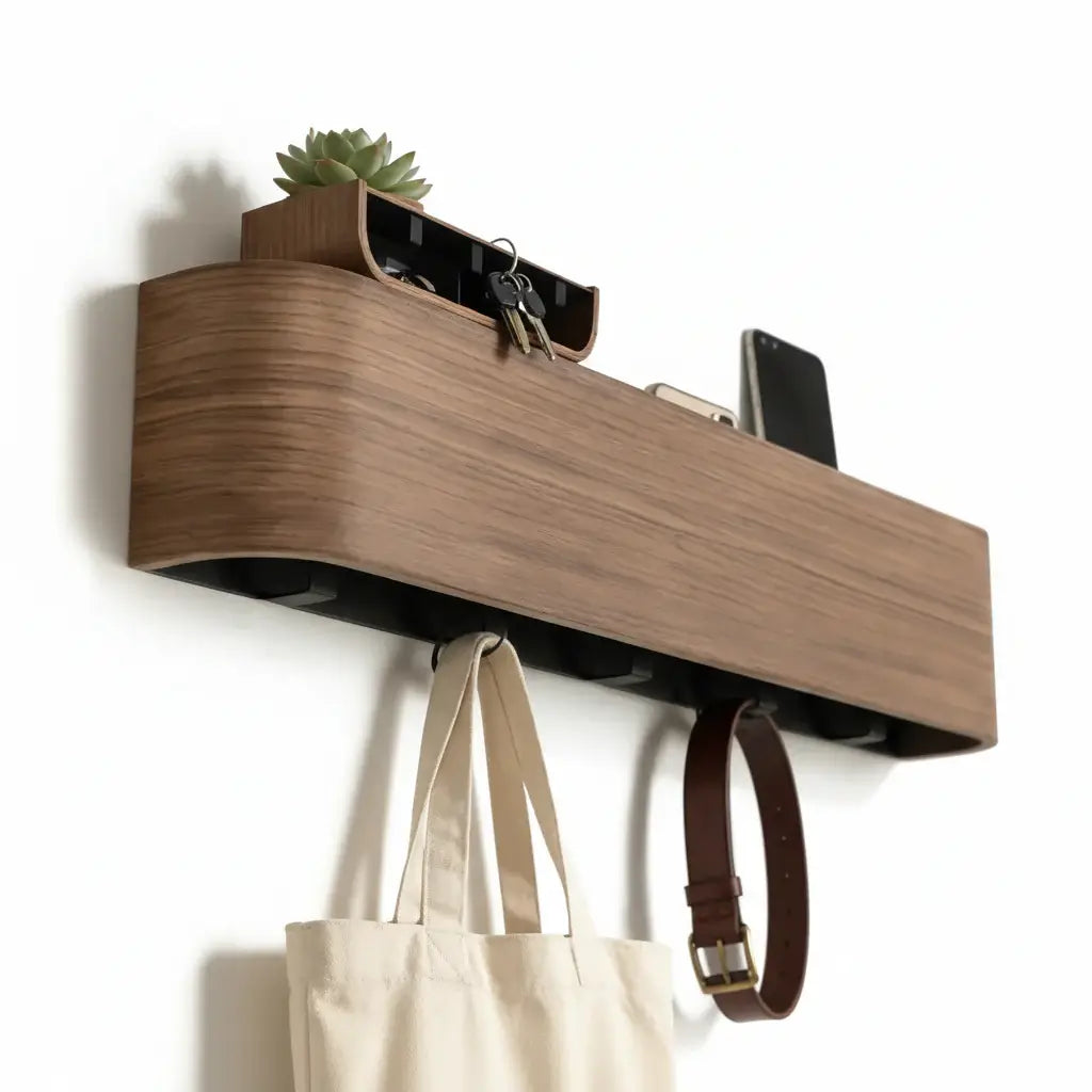 Nordic wall shelf organizer with Hooks Entryway Coat & Key Organizer-0