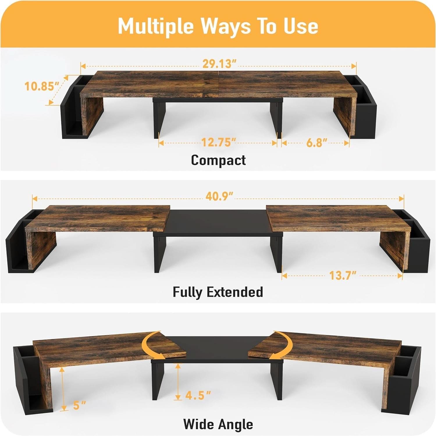 Desk Dual Monitor Stand Riser With Drawer Rustic Brown-2